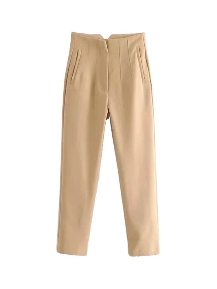 Aiertu Women Fashion With Pockets Casual Basic Solid Pants Vintage High Waist Zipper Fly Female Ankle Trousers Pantalones Mujer aiertu