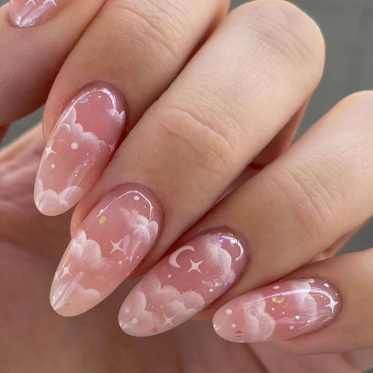 Aiertu 24Pcs Valentine Nails Press on Love Y2k Acrylic Nails Sparkle Butterfly French Cat Eye Almond Full Cover Stick on False Nail Tip Aiertu