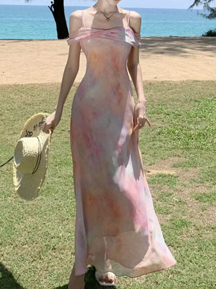 Aiertu Summer Women Fashion Elegant Casual Midi Dress Spaghetti Strap Vintage Beach Holiday Party Vestidos Female Clothes Robe New Aiertu