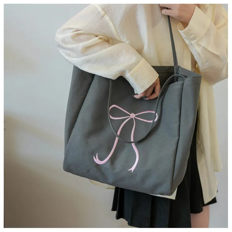 AIERTU  -  Korean Butterfly Bow Large Capacity Canvas Bag for Women New Fashionable Summer Student Class Commuting Tote Bags Aiertu