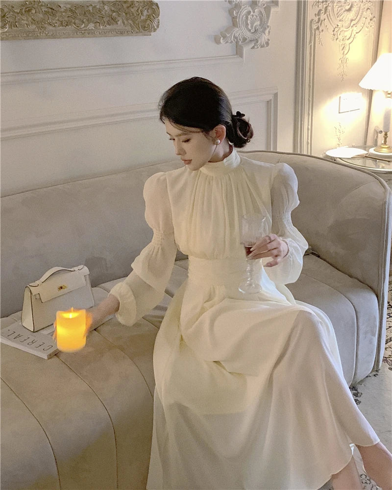 Aiertu Fashion New Women Elegant Casual Long Dress Autumn Vintage A-Line Solid Party Birthday Dresses Female Clothes Robe Vestidos Aiertu