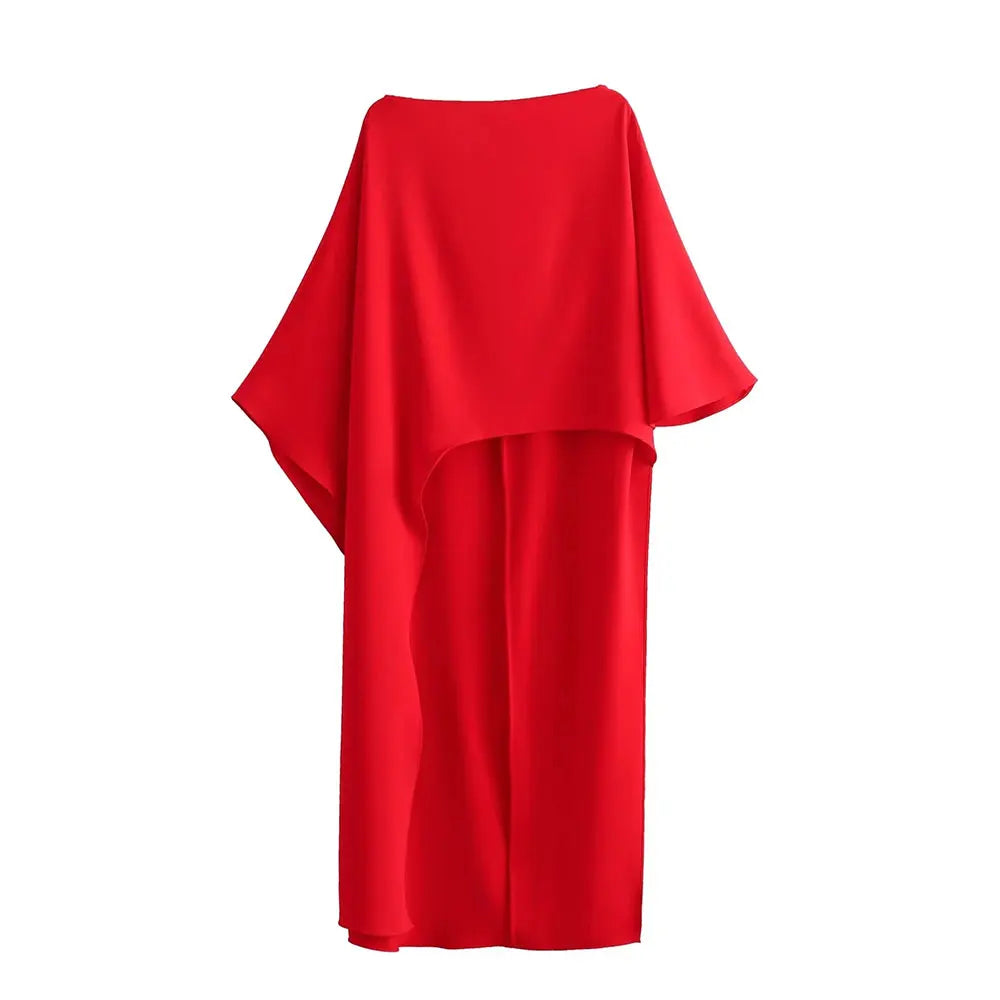 Aiertu Female Stylish Solid Blouses Asymmetric Cape Style Red White Satin Shirt Half Sleeves Women's New Elegant Tops Casual Shirt Aiertu