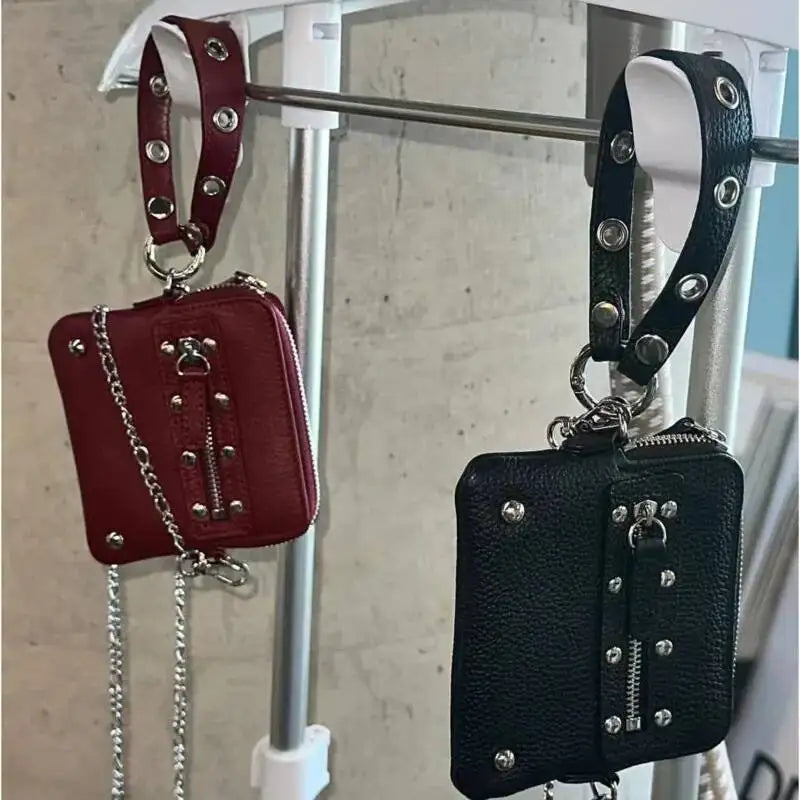 AIERTU  -  Motorcycle Rivet Chain Crossbody Carry Small Square Bag Wallet Fashionable Hanging Bag Hip Hop Retro Street Trend Mini Card Bag Aiertu