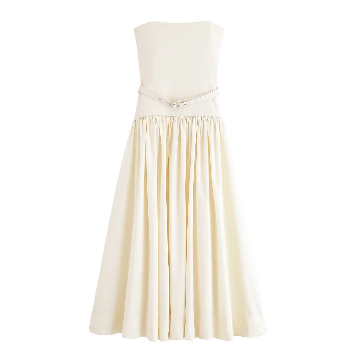 AIERTU  -  autumn new women's casual fashion temperament simple sleeveless tube top slim stitching belt mid-length dress Aiertu