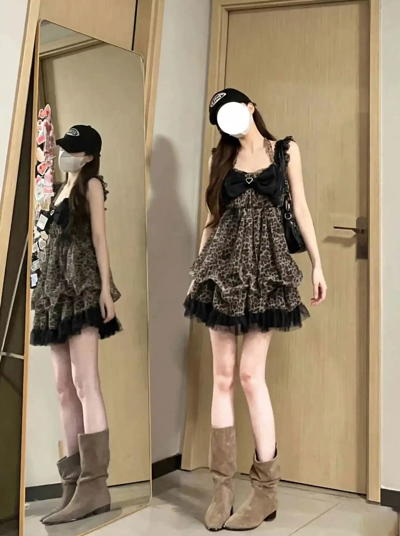 AIERTU  -  Japanese Dress Lace Slim Vintage Sexy Y2k 90s Harajuku Goth Punk Sleeveless Leopard Print Hot Sweet Summer Dresses Lolita Skirt Aiertu
