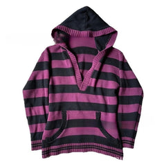AIERTU  -  Women Y2K Striped Sweater V Neck Pocket Harajuku Gothic Purple Black Knit Pullovers American Vintage Fall Winter Pill Femme Aiertu