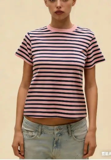 AIERTU  -  Women Striped Short Sleeve Crew Neck T Shirt Basic Tops Summer Casual Tee Loose Fit T-Shirts Aiertu