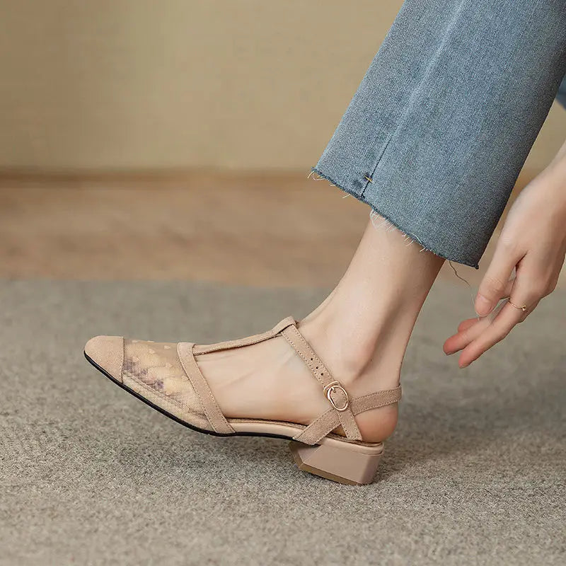 Footwear Lace Sandals for Women Clear Transparent Summer Closed Black Ladies Shoes with Medium Heels Sale Comfort Casual H Aiertu