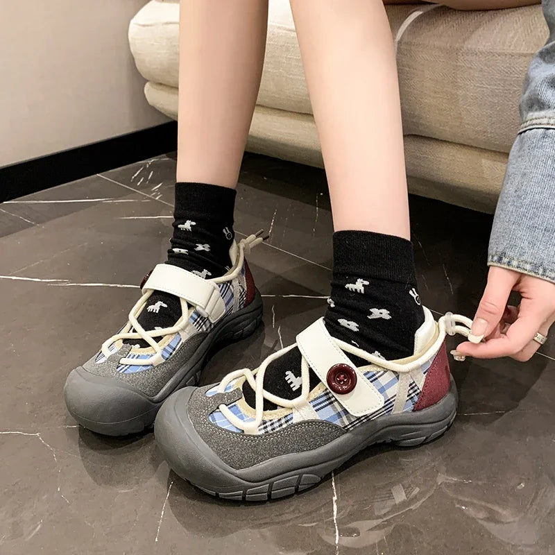 Aiertu Back  to school Ugly and Cute Big-headed Versatile Thick-sole Sneakers Women's Spring and Autumn Student Internet Celebrity High-end Sneakers Aiertu