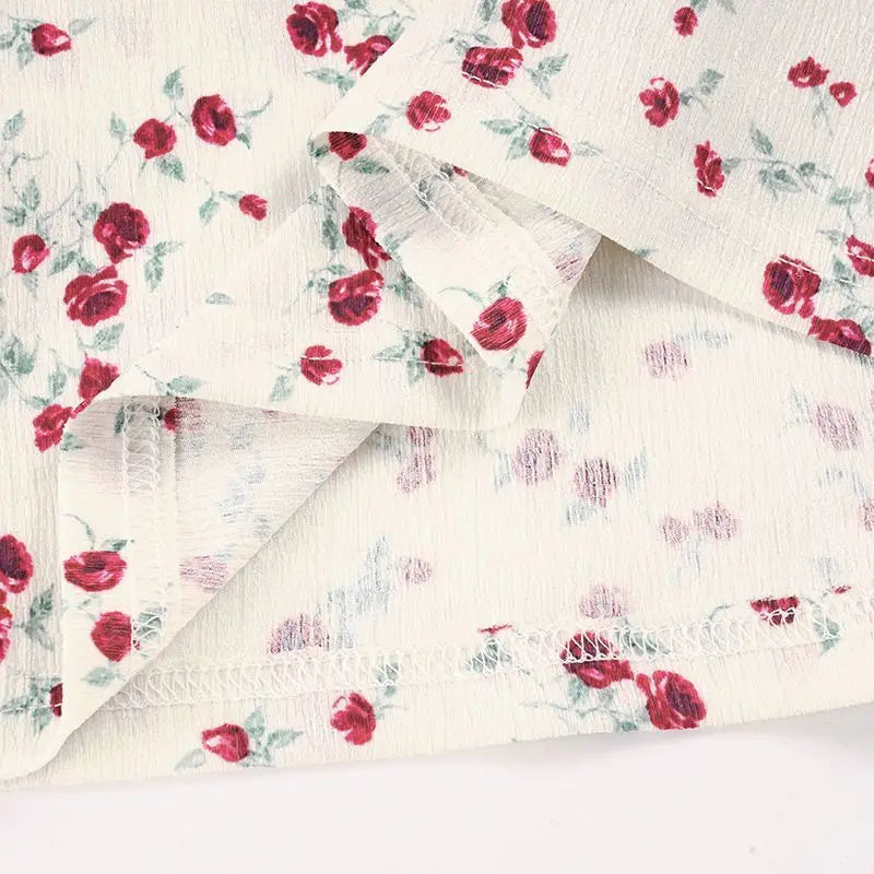 AIERTU  -  French Retro Rose Floral Dress with Waist and Thin Folds Pure Lust Sweet and Spicy Temperament Long Dress Aiertu