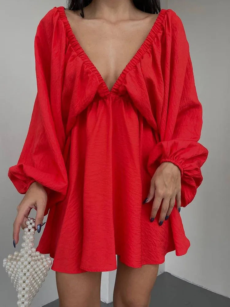 Aiertu Summer 11 Candy Color Long Sleeve Dresses Women Tourism vacation Deep V Neck Women Summer Boho Dresses Aiertu