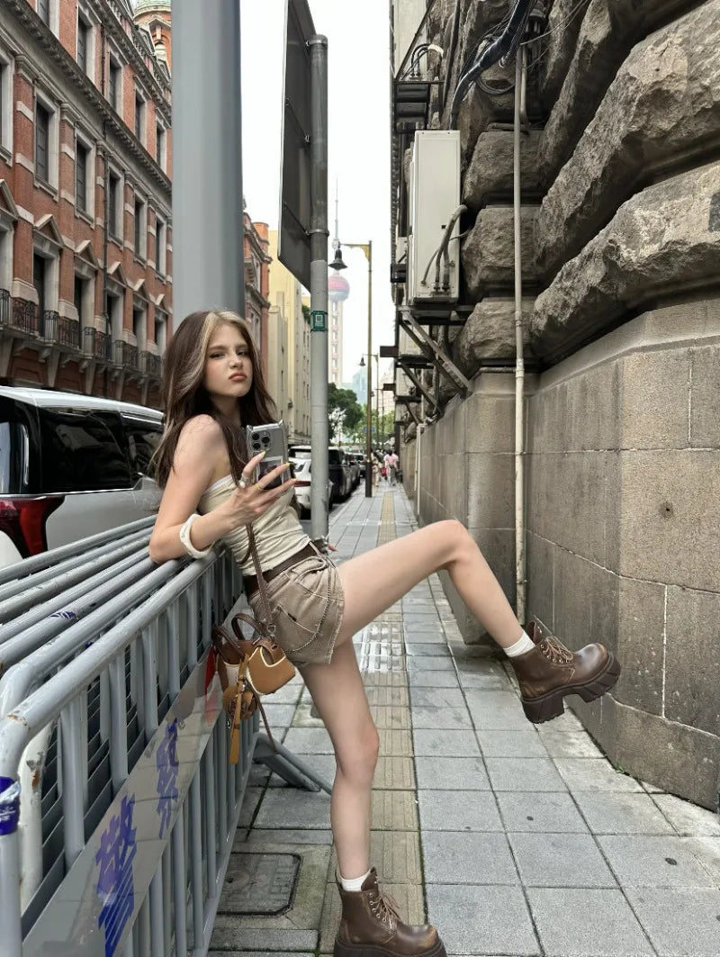 AIERTU  -  New Retro Women's Shoes Fashion Platform Motorcycle Boots for Woman Exquisite Round Head Ankle Boots Designer Shoes Botas Mujer Aiertu