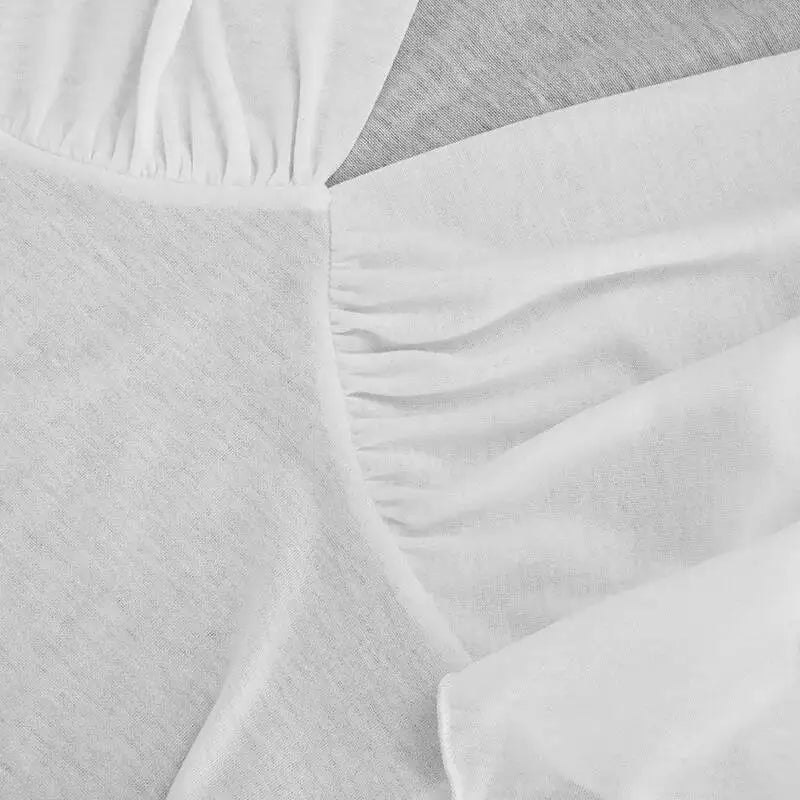 AIERTU  -  Mesh Deep V Neck T Shirt With Ribbon Sleeves Slim Fit Waist Cinching Pleated Top Women Sexy Fashionable Elegant Stylish Summer Aiertu