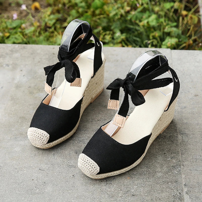 Women's Espadrille Ankle Strap Sandals Comfortable Slippers Ladies Womens Casual Shoes Breathable Flax Hemp Canvas Pumps Aiertu