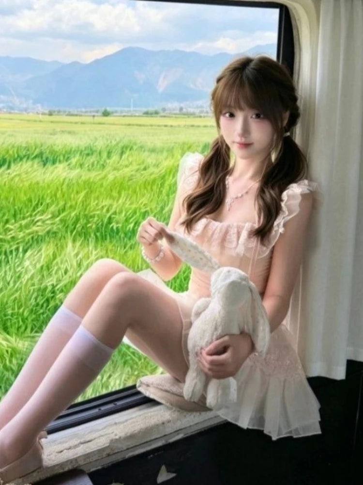 AIERTU  -  Japanese Sweet Kawaii Dresses Women Chic Y2k Design Cute Pink Mini Dress Harajuku Fashion Princess Birthday Party Lovely Outfits Aiertu