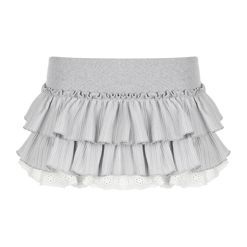 Aiertu y2k Ruffles Pleated Mini Skirt Coquette Aesthetic A-line Low-waisted Short Skirts for Women 2000s Vintage Clothing Ladies Aiertu