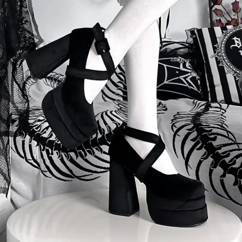 Aiertu Luxury Shoes Fashion Designer Platform Women Mary Jane Shoes Cross Strap Thick Heel Shoes Ladies College Style Dress Pumps Shoe Aiertu