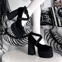 Aiertu Luxury Shoes Fashion Designer Platform Women Mary Jane Shoes Cross Strap Thick Heel Shoes Ladies College Style Dress Pumps Shoe Aiertu