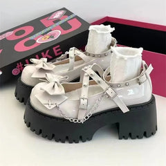 Aiertu Back  to school Women's Mary Jane Shoes Lolita Solid Color Spring 2024 Hot Sale Fashion Butterfly Knot Outdoors Thick with Non-slip Female Shoes Aiertu