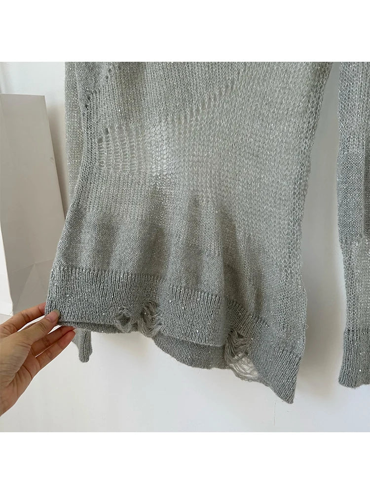 Aiertu Women's Pullover Knitted Torn Sweater Harajuku Long Sleeve Knit Jumper Sweaters Korean Y2k 2000s 90s Aesthetic Vintage Clothes Aiertu