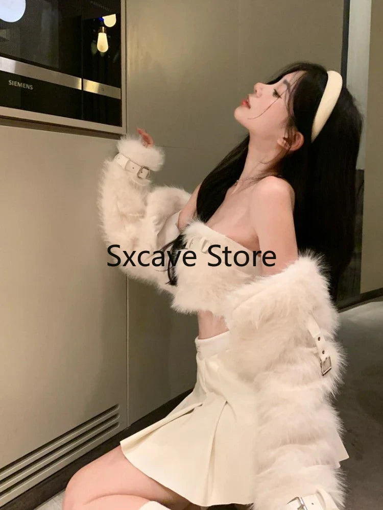 Aiertu Sexy 3 Piece Skirt Set Women Casual Long Sleeve Coat + Bodycon Tube Tops + Sweet Mini Skirt Evening Party Clothing Autumn Aiertu