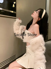 Aiertu Sexy 3 Piece Skirt Set Women Casual Long Sleeve Coat + Bodycon Tube Tops + Sweet Mini Skirt Evening Party Clothing Autumn Aiertu