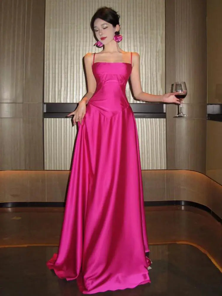 Aiertu Summer Rose Red Elegant Spaghetti Strap Women Bandage Long Dress Sexy Vintage Prom Evening Party Dress Fashion Vestidos Robe New Aiertu