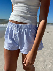 Aiertu Casual Loose Stripe Button Details Summer Shorts Women Vacation Beach Outfits Aiertu