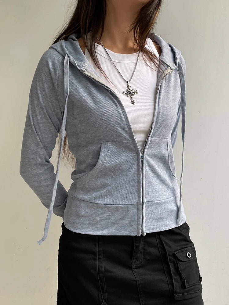 Casual Streetwear Basic Hooded Pockets Sweatshirt Tracksuit Solid Long Sleeve Hoodies Women 2023 Autumn Spring Fashion Aiertu