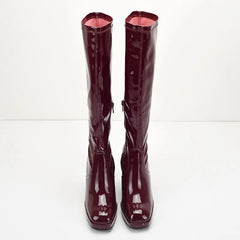 AIERTU  -  New Fashionable Height Increase, Thick Heels, High Heels, Sexy, Knee High, Square Head, Wine Red Boots for Women Aiertu