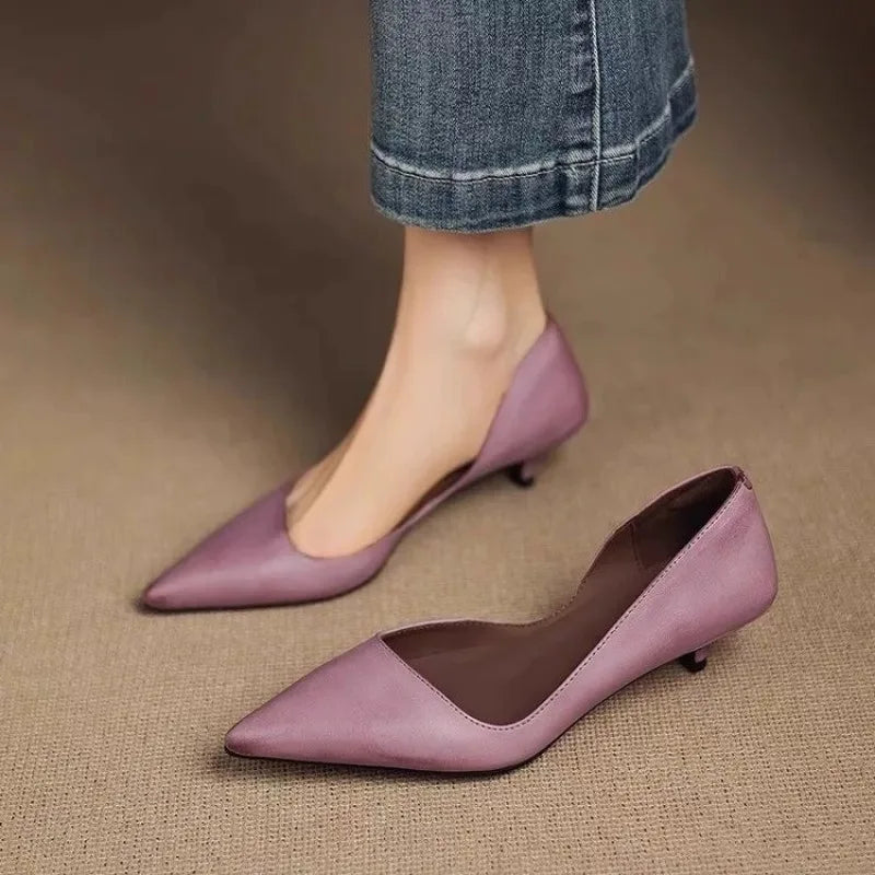AIERTU  -  Fashion Pointed Toe Shallow Single Shoes Women New High Heels Versatile Kitten Heel Work Shoes Aiertu