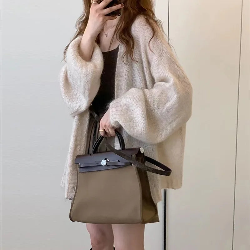 Autumn Knitted Lazy Style Long Sleeve Women's Loose Cardigans Winter Keep Warm Sweater Coat Fashion Solid Casual Tops Aiertu