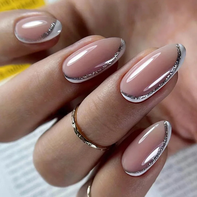 Aiertu Medium-length Acrylic Almond Fake Nails Art Cool Hottie Girl Wear False Nails Europe and USA Press on Nail Removable French Nail Aiertu