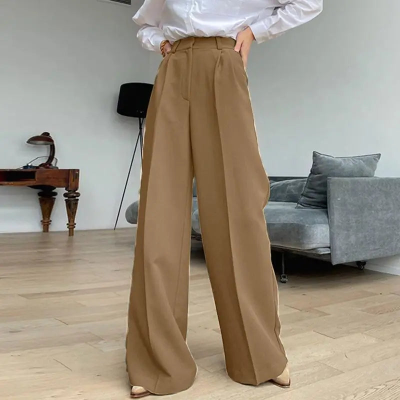 Aiertu Women Wide Leg Pants 2024 Spring Elegant Office Lady Casual Fashion Pantalones High Waist Commuting Solid Color Trousers Aiertu