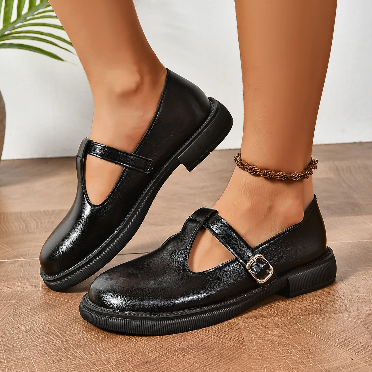 Solid Color Mary Jane Platform Shoes Woman Buckle Strap Pu Leather Casual Shoes Woman Thick Sole Student Jk Uniform Shoes Aiertu