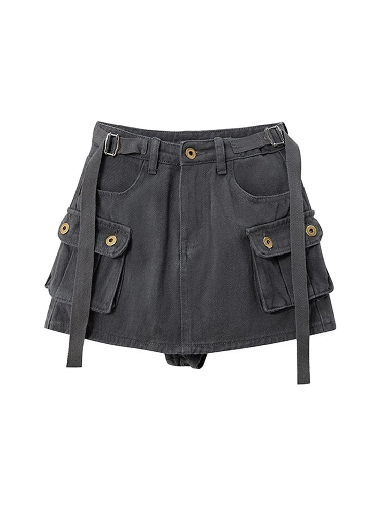 Aiertu Grey Mini Skirts Women High Waist Cargo Skirt Fashion Autumn Winter Woman Skirt Streetwear Short Skirts Pockets For Women Aiertu