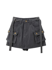 Aiertu Grey Mini Skirts Women High Waist Cargo Skirt Fashion Autumn Winter Woman Skirt Streetwear Short Skirts Pockets For Women Aiertu