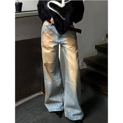 Aiertu Women's Y2K Harajuku High Waist Vintage Loose Jeans Pants American Retro Streetwear Wide Leg Baggy Tie Dye Denim Trouser Aiertu