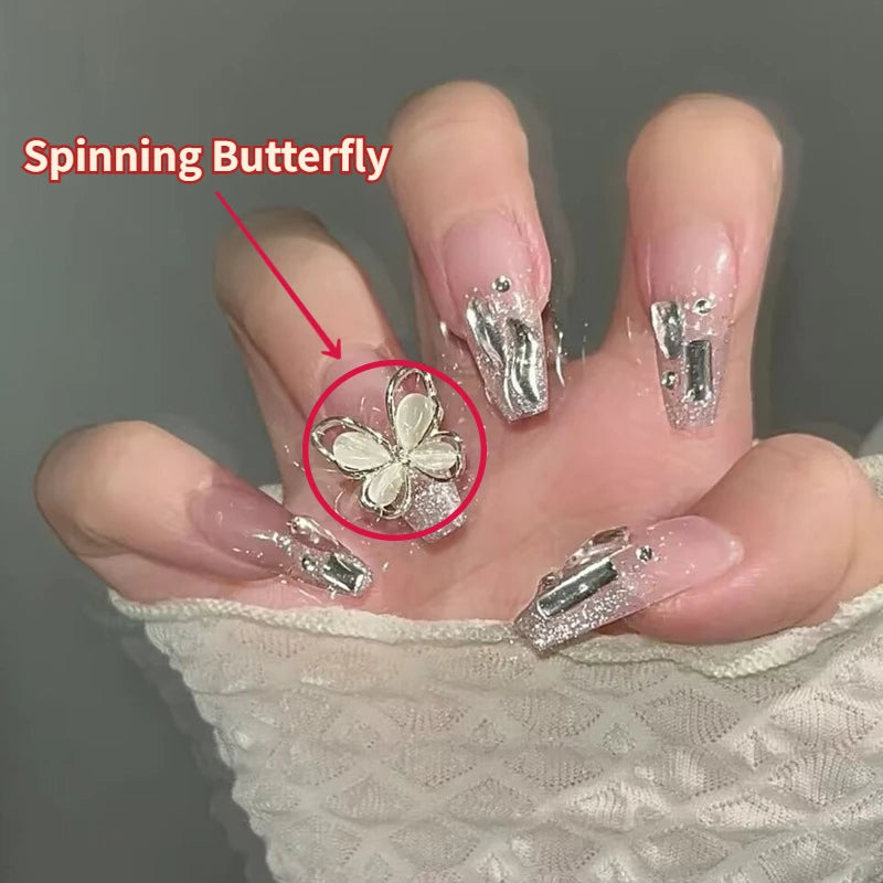 Aiertu 24Pcs Valentine Nails Press on Love Y2k Acrylic Nails Sparkle Butterfly French Cat Eye Almond Full Cover Stick on False Nail Tip Aiertu