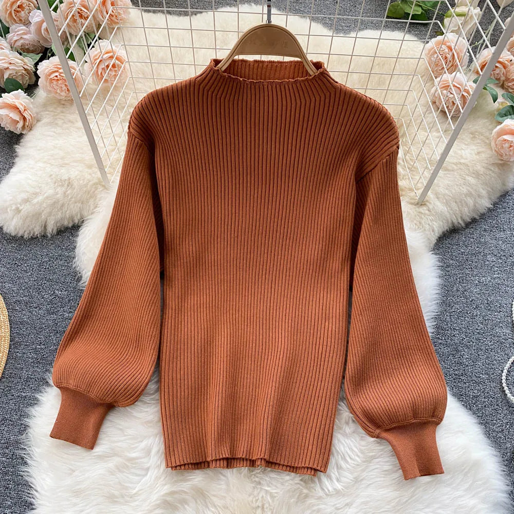 Aiertu  Women Retro Sweater Suits Fashion Lantern Sleeve Sheath Knitted Top+Elastic Loose Long Skirt Two Pieces Sets Aiertu