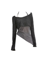 Aiertu Women's Grey Pullover Knitted Sweater Vintage Harajuku 2000s Fashion Elegant Casual Long Sleeve Sweater Top 90s Clothes Autumn Aiertu