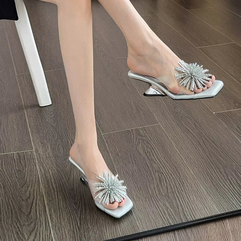 AIERTU  -  Transparent Pvc High Heel Slippers Women Summer 2026 Luxury Silver Flower Strange Heel Designer Sandals Woman's Glass Slipper Aiertu