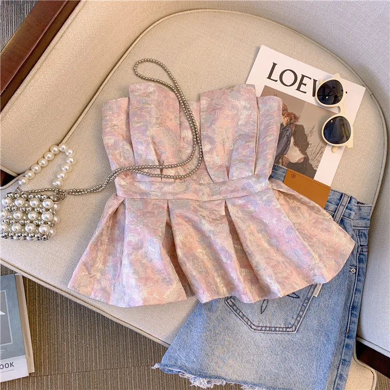 Aiertu Women Pink Crop Top Vest Y2k Sleeveless Off Shoulder Tank Tops Vintage Fashion Off Shoulder Summer Kawaii Camisole Clothes 2024 Aiertu
