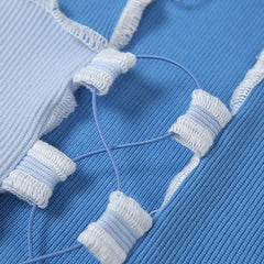 Aiertu Sexy Sleeveless Cropped Tops Women Bandage Cut Out Hole Patchwork Knitwear Camis Summer Bodycon Tie Front Tank Top Streetwear Aiertu