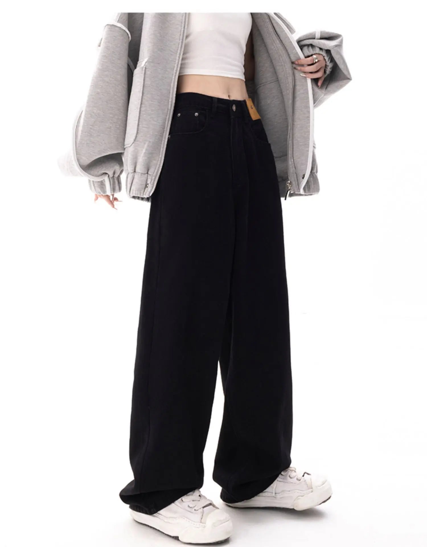 Aiertu Black Baggy Straight Jeans Women Korean Fashion Streetwear High Waist Wide Leg Denim Pants Female Loose Mopping Jean Trouser Y2K Aiertu