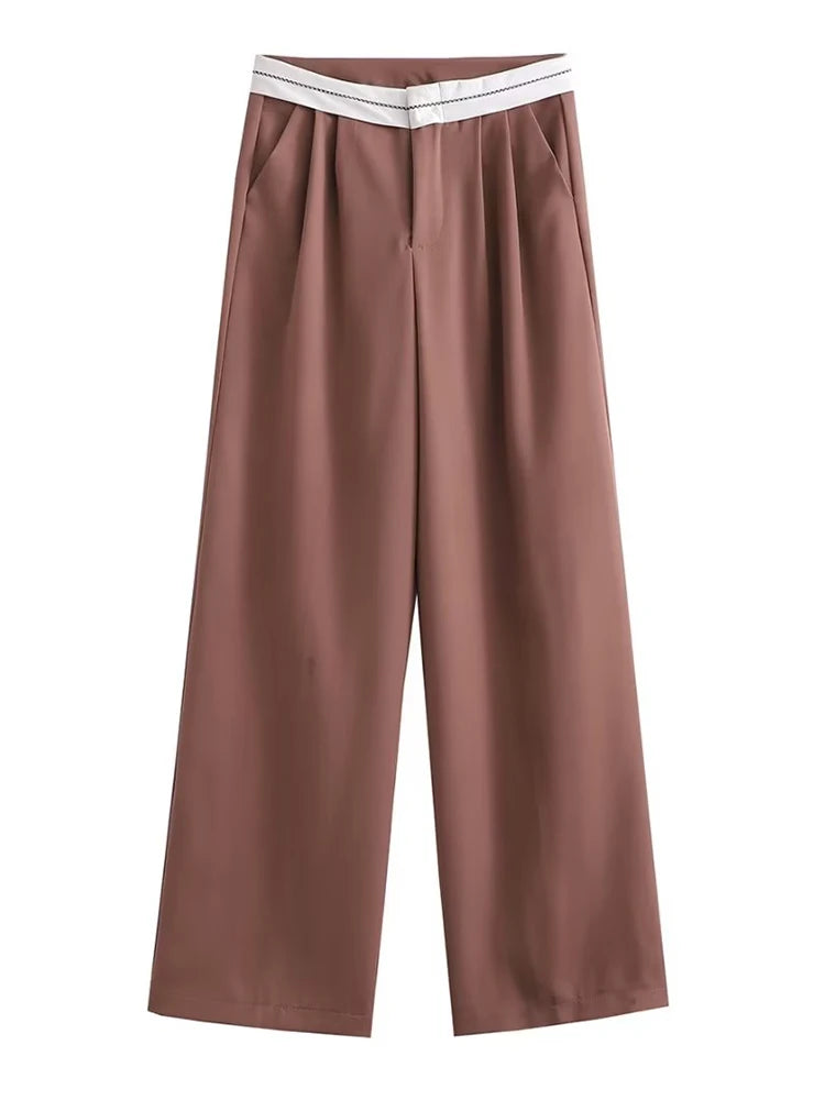 Aiertu  Women Fashion Side Pockets Patchwork Straight Pants Vintage High Waist Zipper Fly Female Casual Trousers Mujer Aiertu