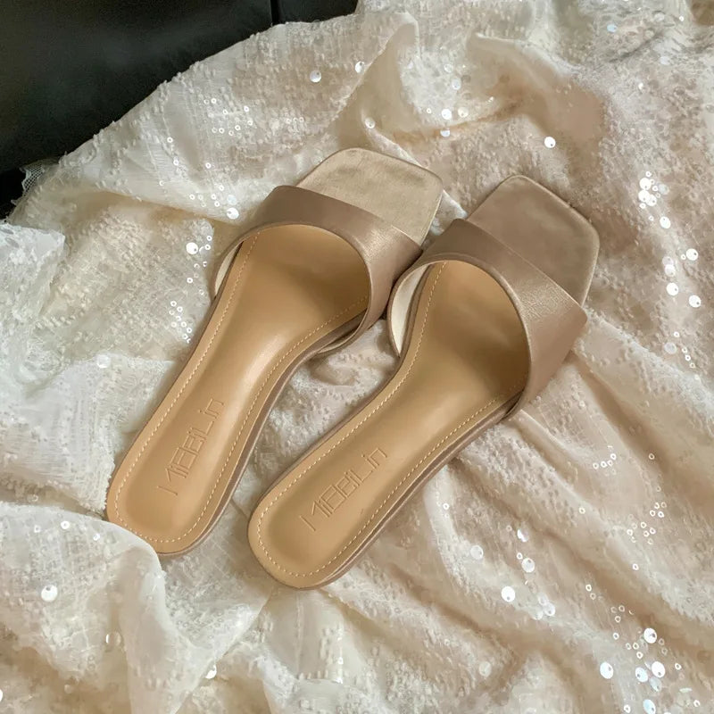 AIERTU  -  New Women Shoes Exquisite Square Head Flat Slippers for Woman French Style Vacation Casual Shoes Designer Shoes Zapatos De Mujer Aiertu