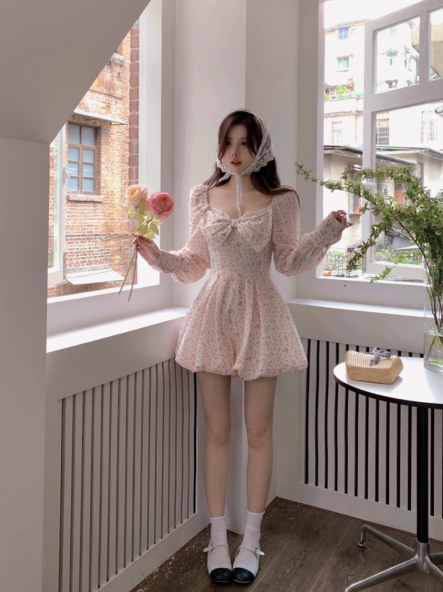 Aiertu Japanese Sweet Floral Lolita Dress Women Bow Chic Elegant Beach Party Dresses Ladies Y2k Pink Kawaii Summer One-piece Dress Aiertu