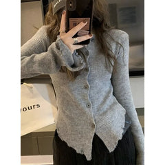 Aiertu Y2k Grey Vintage Women Kint Sweater Harajuku Long Sleeve Cardigan Irregular Korean Fashion Slim Autumn Jerseys Casual aiertu