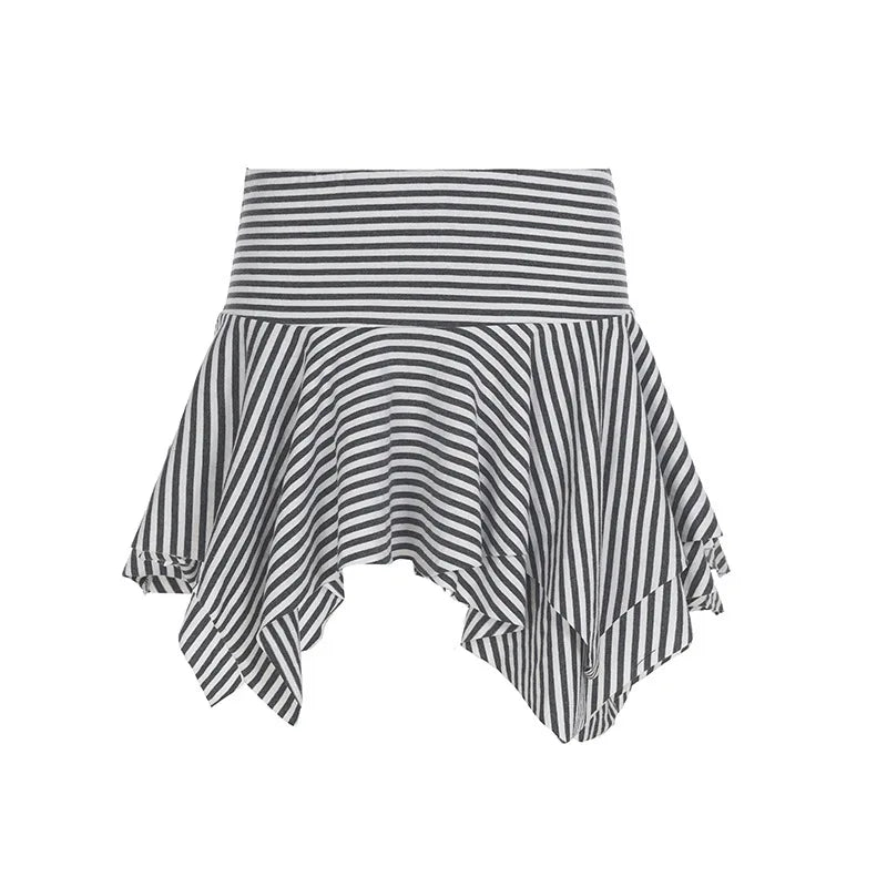 AIERTU  -  New Summer Women's Streetwear Striped Asymmetrical Mini Skirt Vintage Y2K Low Waist Stretch Slim Casual Skirt Aiertu